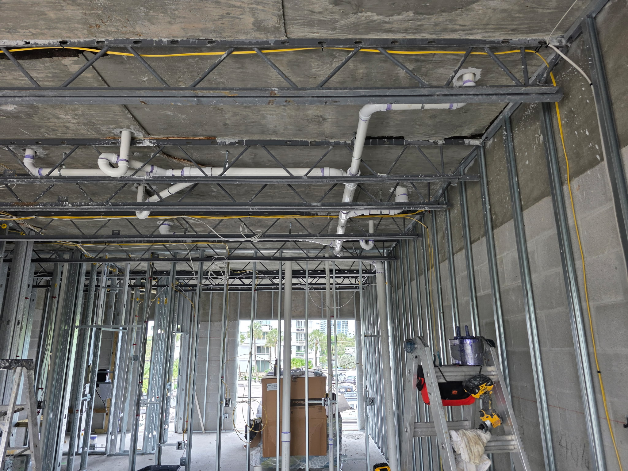 Overhead drain, waste, and vent rough-in